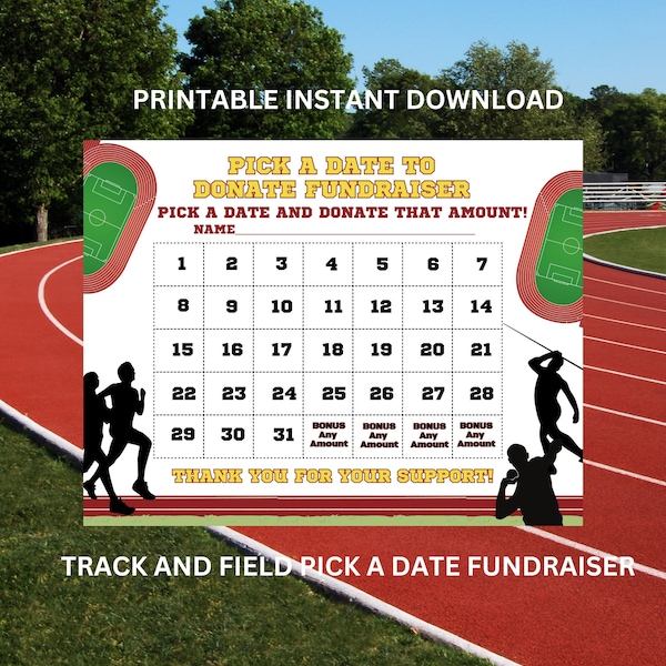 Track and Field Calendar Fundraiser, Pick a Date to Donate Printable, Track Fundraiser, Sport Calendar Fundraiser, Cross Country Fundraiser