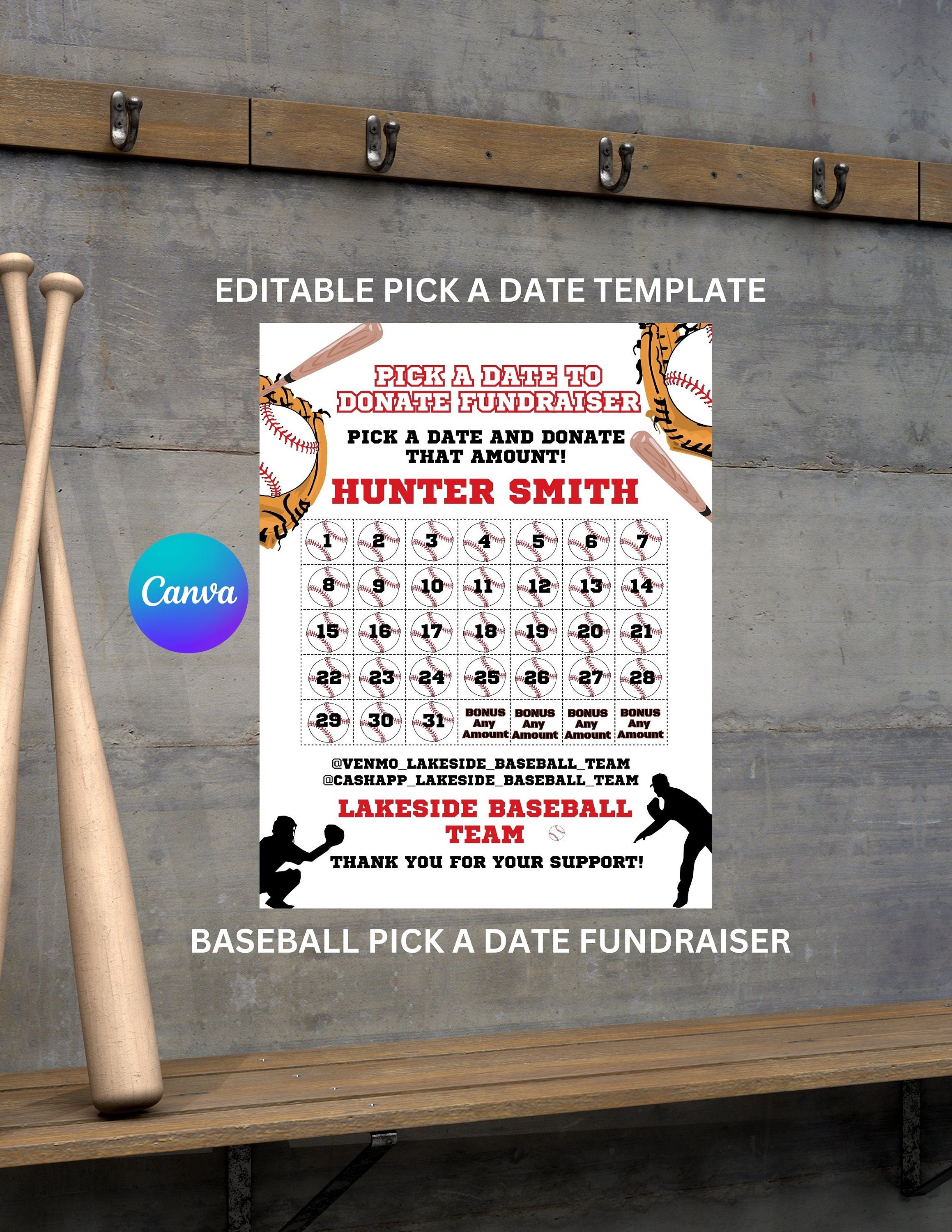 Editable Baseball Calendar Fundraiser Pick a Date to Donate -  Portugal