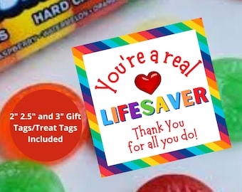 Nurse Appreciation Tag, Nurse Gift Tags, Printable Nurse Tag, You&#39;re a Lifesaver Treat Tag, Printable Treat Tag, Nurse Week Appreciation Tag