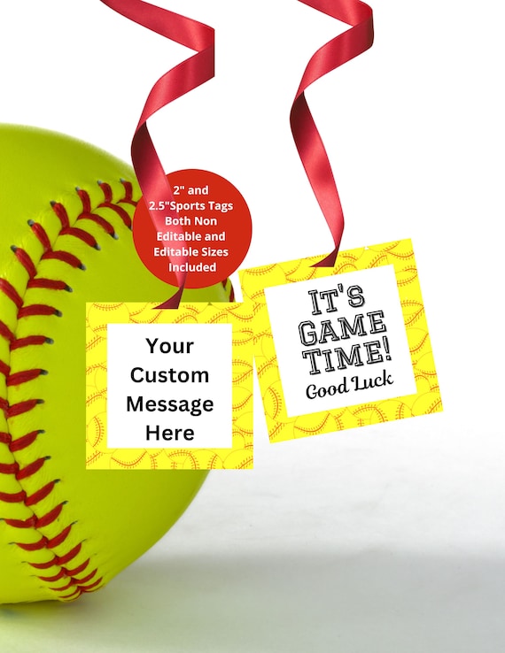 Editable Softball Good Luck Treat Tag, Printable Its Game Time Tag (PDF)