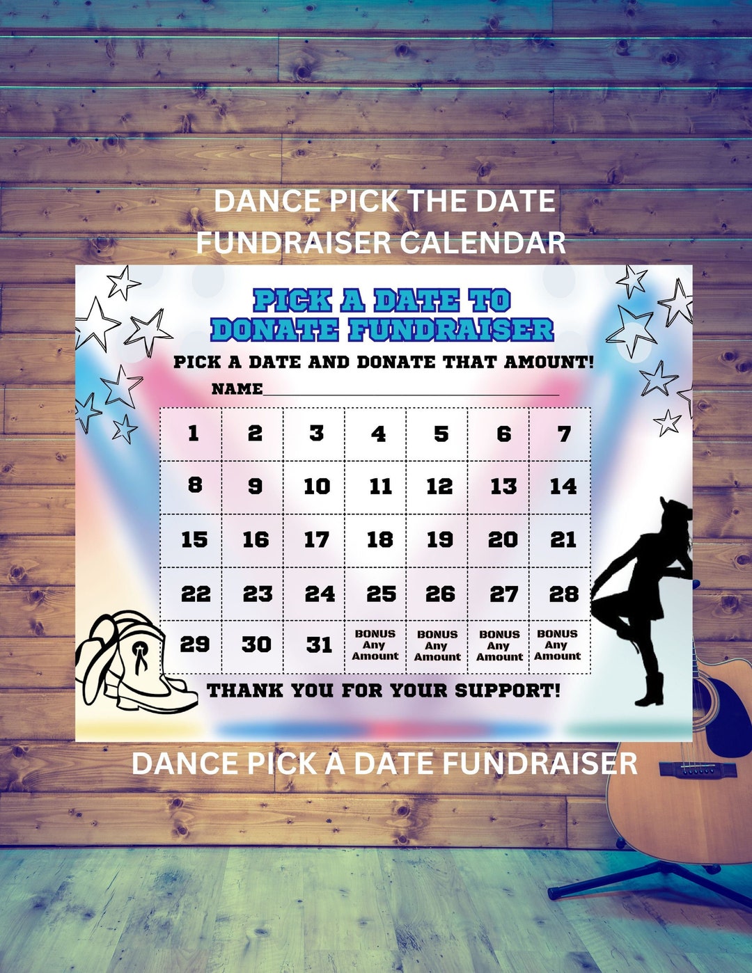 Editable Dancer Calendar Fundraiser Template Pick a Date to 