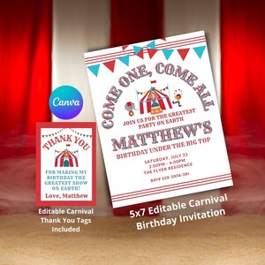 Carnival Birthday Invitation, Circus Invitation, Carnival Invitation, Carnival Party Invite, Circus Invitation, Carnival Ticket Invitation