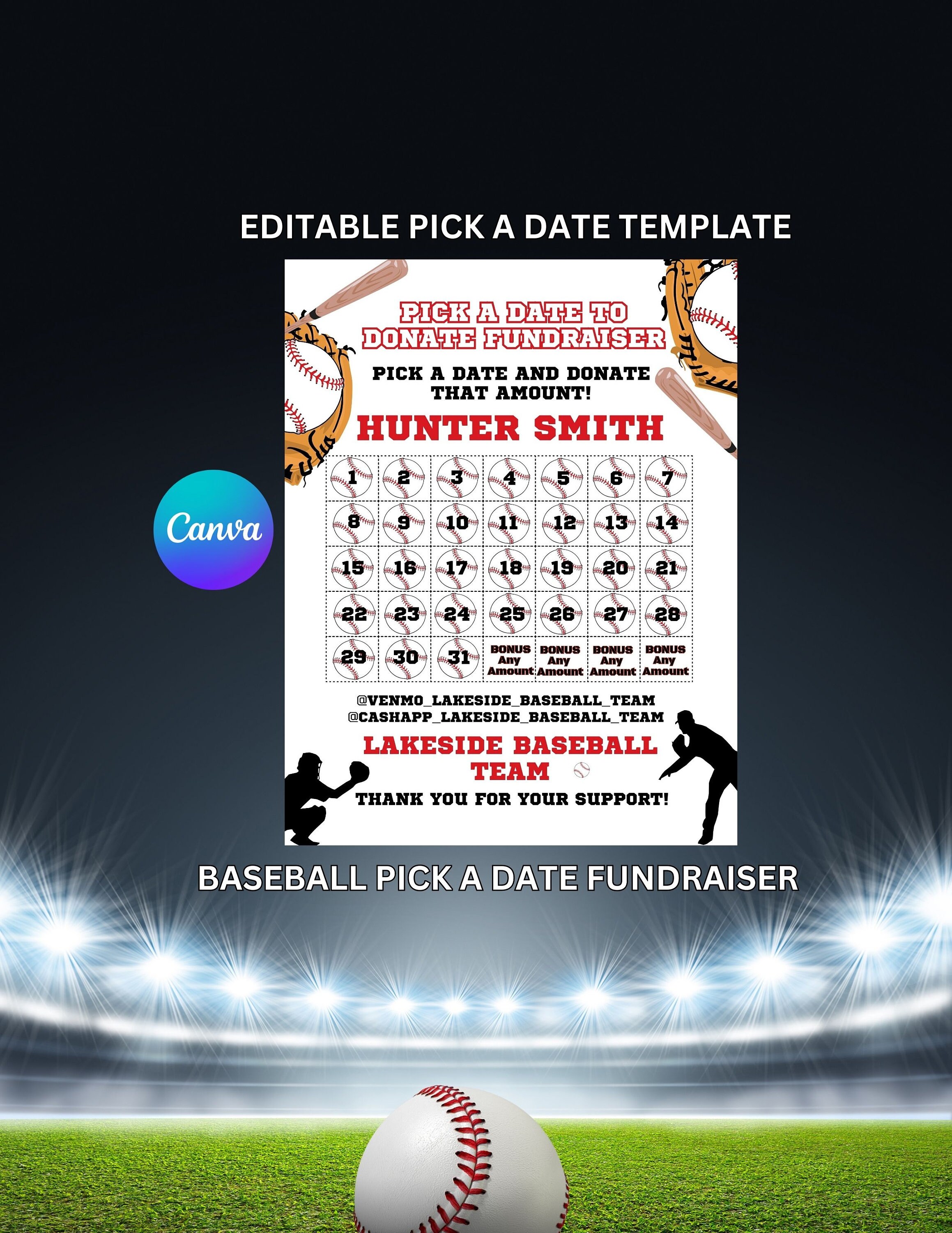 Editable Baseball Calendar Fundraiser Pick a Date to Donate -  Portugal