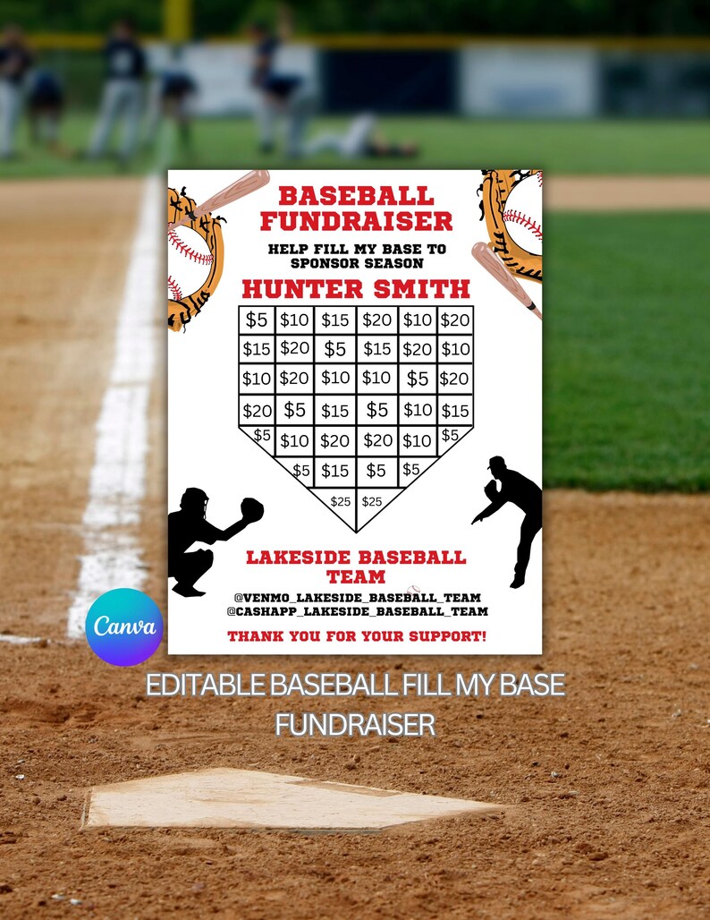 Baseball Raffle Card Editable Baseball Fill My Base Fundraiser, Printable Color My Goal ...