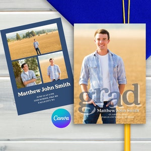 Graduation Announcement, Graduation Announcement Template, Graduation Announcement Boy, Graduation Canva Template, Editable Photo Card