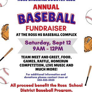 Baseball Fundraiser, Baseball Fundraiser Flyer, Editable Flyer Template ...