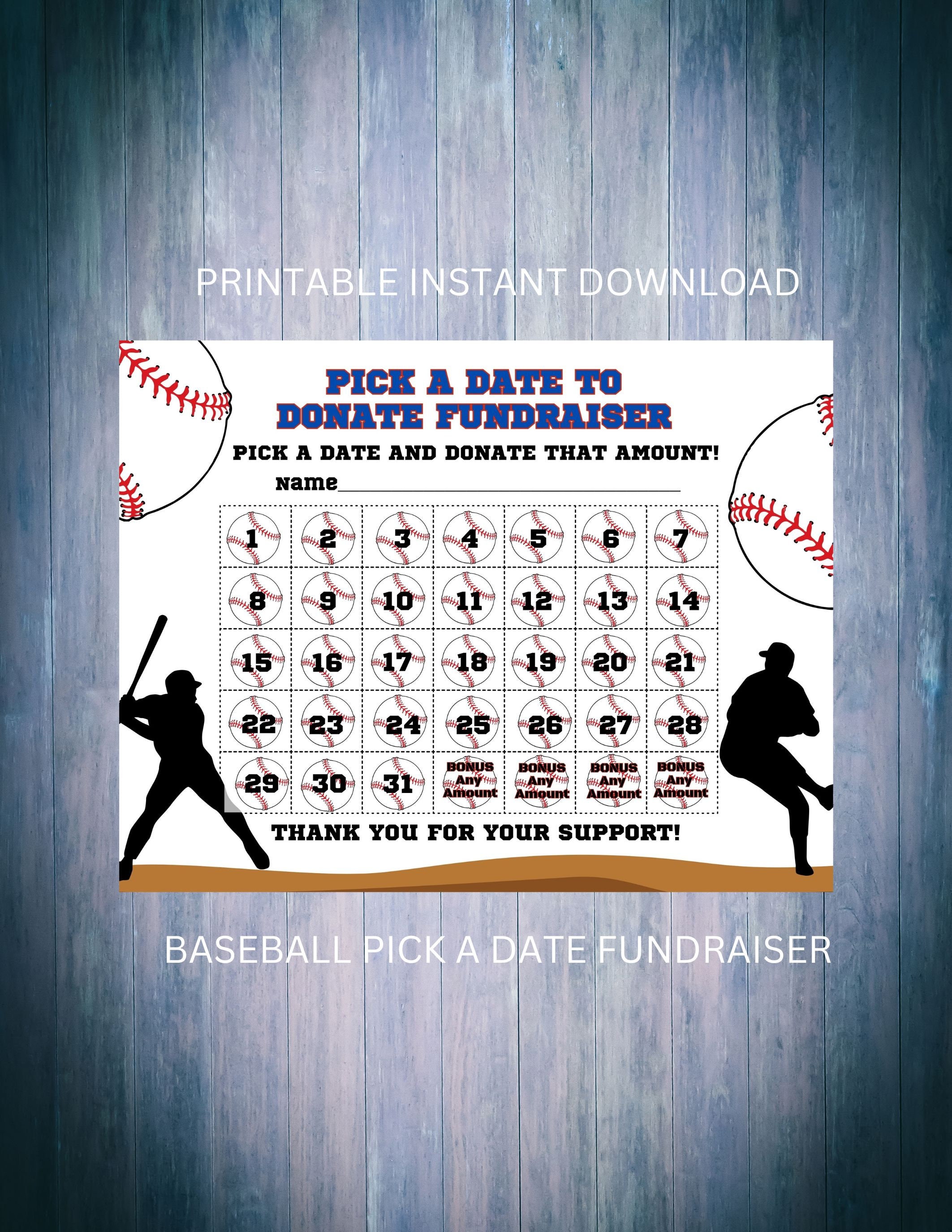 Editable Baseball Calendar Fundraiser Pick a Date to Donate -  Portugal