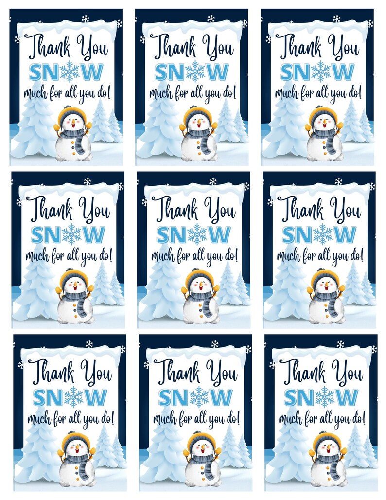 Snowman Christmas Gift Tags, Printable Appreciation Teacher Tags (PDF ...