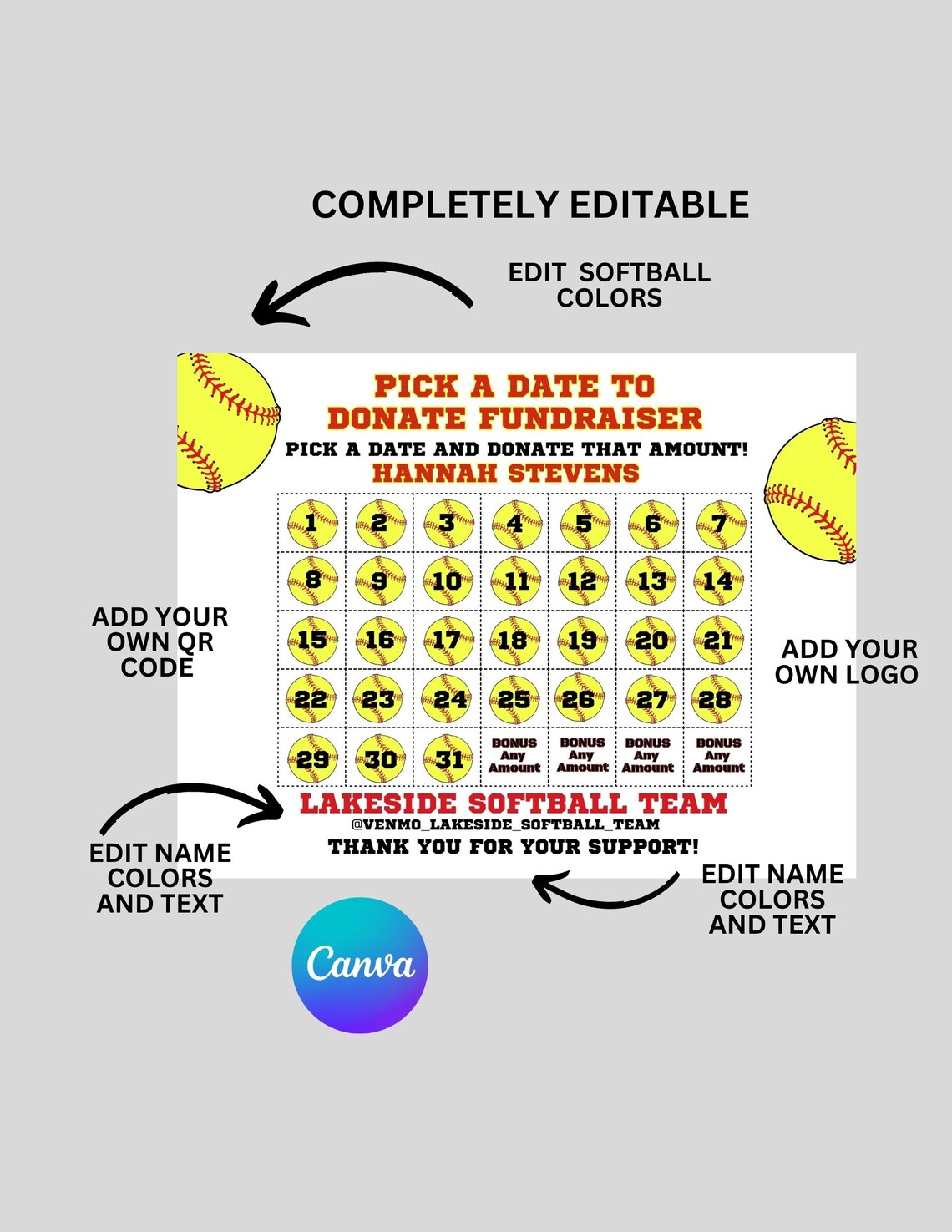 Editable Softball Calendar Fundraiser Template (digital Download) - Etsy