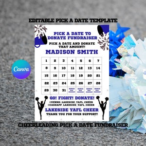 Editable Cheerleading Calendar Fundraiser, Pick a Date to Donate Printable, Cheer Fundraiser, Sport Calendar Fundraiser, Cheer Pick A Date