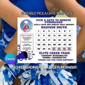 Editable Cheerleading Calendar Fundraiser, Pick a Date to Donate Printable, Cheer Fundraiser, Sport Calendar Fundraiser, Cheer Pick A Date