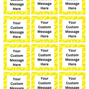 May include: A sheet of customizable softball-themed labels. Each label features a white square with the text "Your Custom Message Here" on a yellow background with a softball pattern. Ideal for personalized gifts.