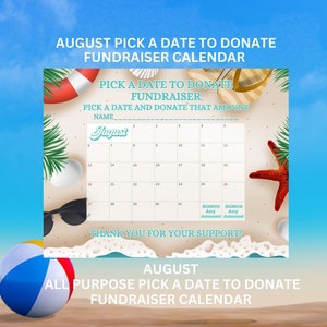 August Pick A Date Fundraiser, Pick a Date Printable, August Fundraiser Calendar, All Purpose Fundraiser Calendar, Fundraiser Flyer
