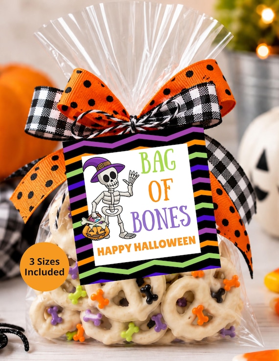 Printable Halloween Treat Tag, Bag of Bones  Tag, Bone Appetit Tag, Skeleton Candy Bag Tag, Trick or Treat Tag (Digital Download)