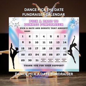 Dance Calendar Fundraiser, Pick a Date to Donate Printable, Dance Fundraiser, Sport Calendar Fundraiser, Dance Fundraiser Printable