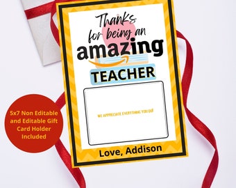 Teacher Gift Card Holder, Editable Printable, Appreciation Gift (PDF)