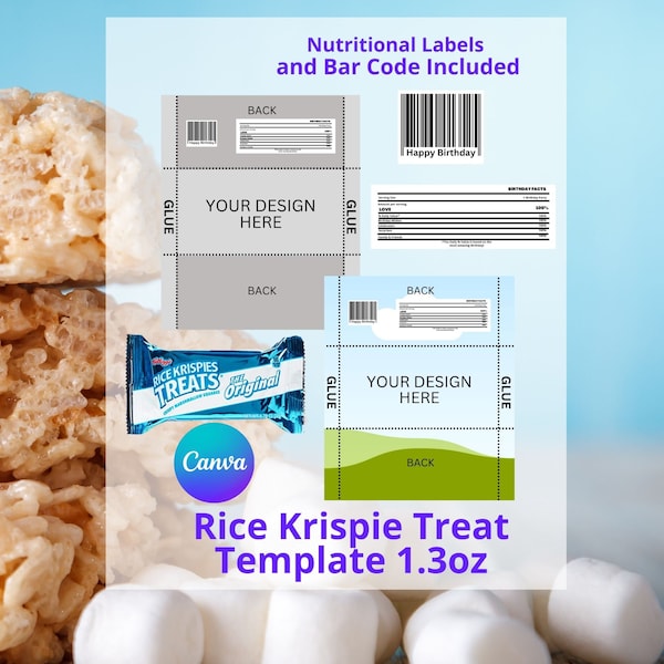 Rice Krispies-Vorlage, leere Rice Krispies-Vorlage, bearbeitbare Rice Krispies-Vorlage, Rice Krispies-Etikett, Krispies Treat-Etikett. 1,3 Unzen