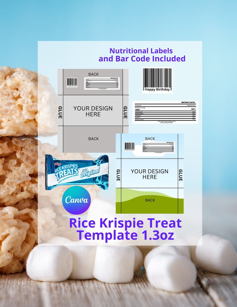 Rice Krispies Template, Blank Rice Krispies Template, Editable Rice Krispies Template, Rice Krispies Label, Krispies Treat Label. 1.3 oz image 1