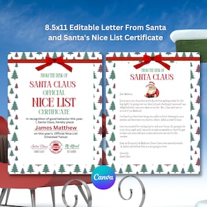 Letter from Santa and Nice List, Editable Letter From Santa Template, Nice List Certificate, Santa Letter, Nice List Letter Certificate