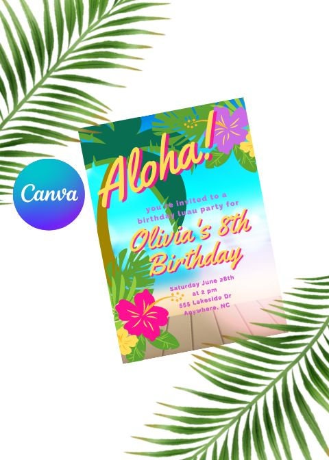 Luau Birthday Invitation Luau Party Invitation Template Aloha Birthday Invitation Luau Party Invitation Editable Luau