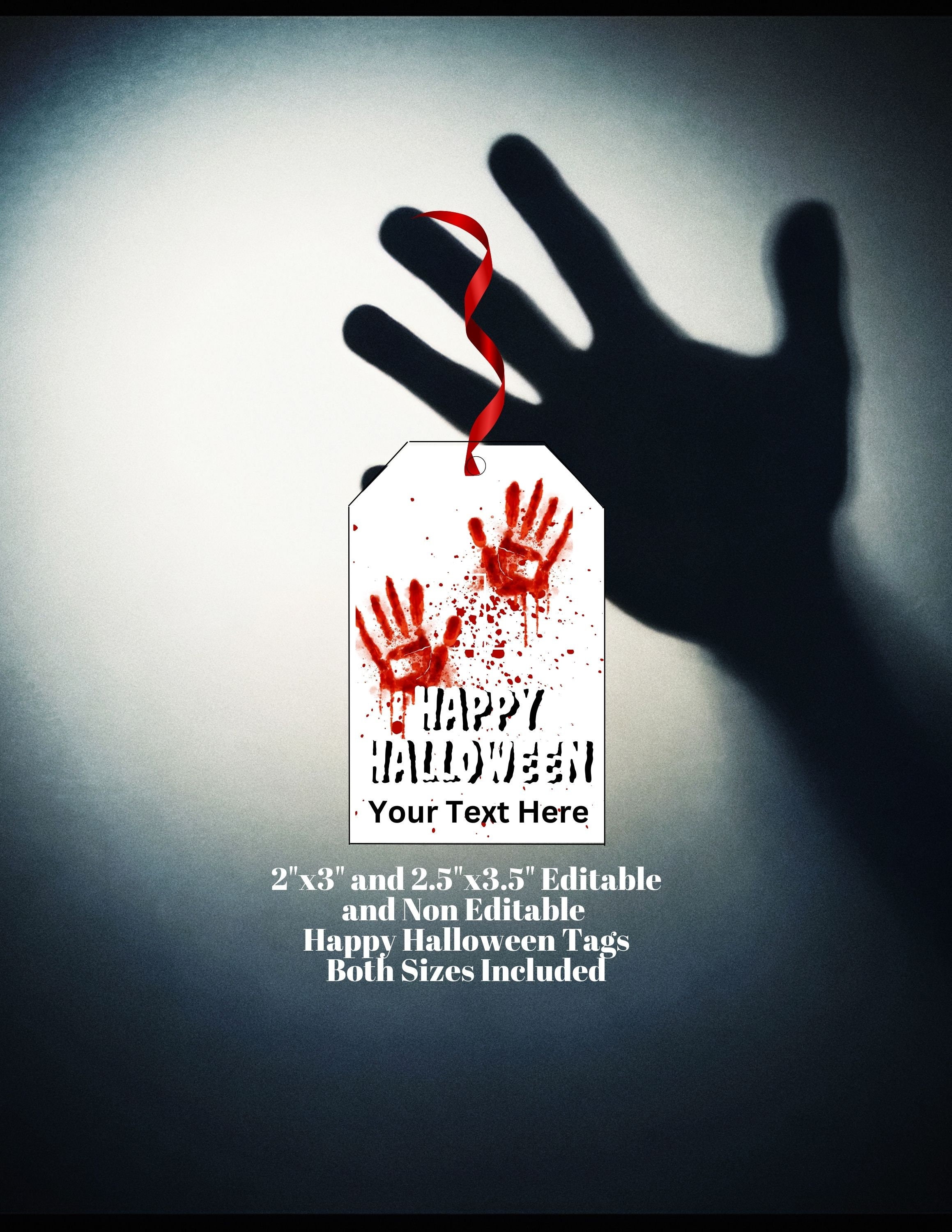 Editable Bloody Handprint Halloween Tag (PDF) - Etsy