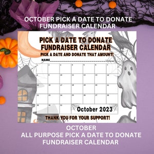 October Pick A Date Fundraiser, Pick a Date Printable, October Fundraiser Calendar, All Purpose Fundraiser Calendar, Fundraiser Flyer
