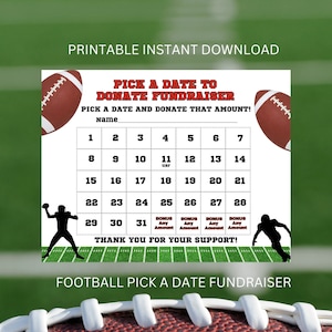 Zbiórka funduszy na kalendarz piłkarski, wybierz datę, aby przekazać darowiznę do druku, zbiórka funduszy na piłkę nożną, zbiórka funduszy na kalendarz sportowy, ulotka piłkarska, fundusz piłkarski
