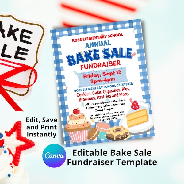 Bake Sale Flyer, School Fundraiser Flyer, Editable Bake Sale Template, Fundraiser Flyer,  Church Bake Sale Flyer, Back To School Flyer