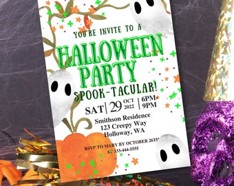 Edytowalne zaproszenie na imprezę halloweenową, szablon Canva 5x7 (do pobrania cyfrowego)