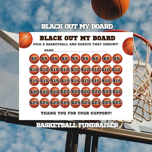 Basketball Black Out My Board, Basketball Fundraiser, Black Out My Board Fundraiser, Basketball Fundraiser Calendar, Sports Fundraiser