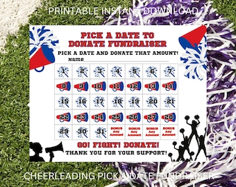 Cheerleading Calendar Fundraiser, Pick a Date to Donate Printable, Cheer Fundraiser, Sport Calendar Fundraiser, Cheer Fundraiser Printable