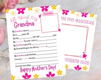 All About My Grandma Printable Questionnaire, Mother's Day Gift (PDF Download)