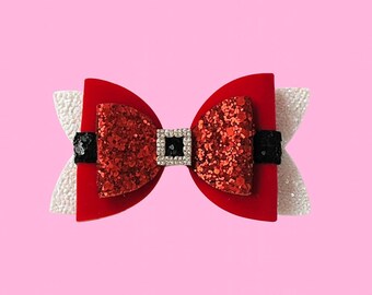 Santa Belt Glitter Hair Bow