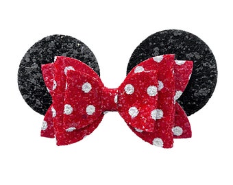 Girls Handmade red cherry glitter 4" bow hair clip 