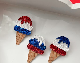 Ice Cream 4th of July Hair Clip: Patriotic Shaker Bow