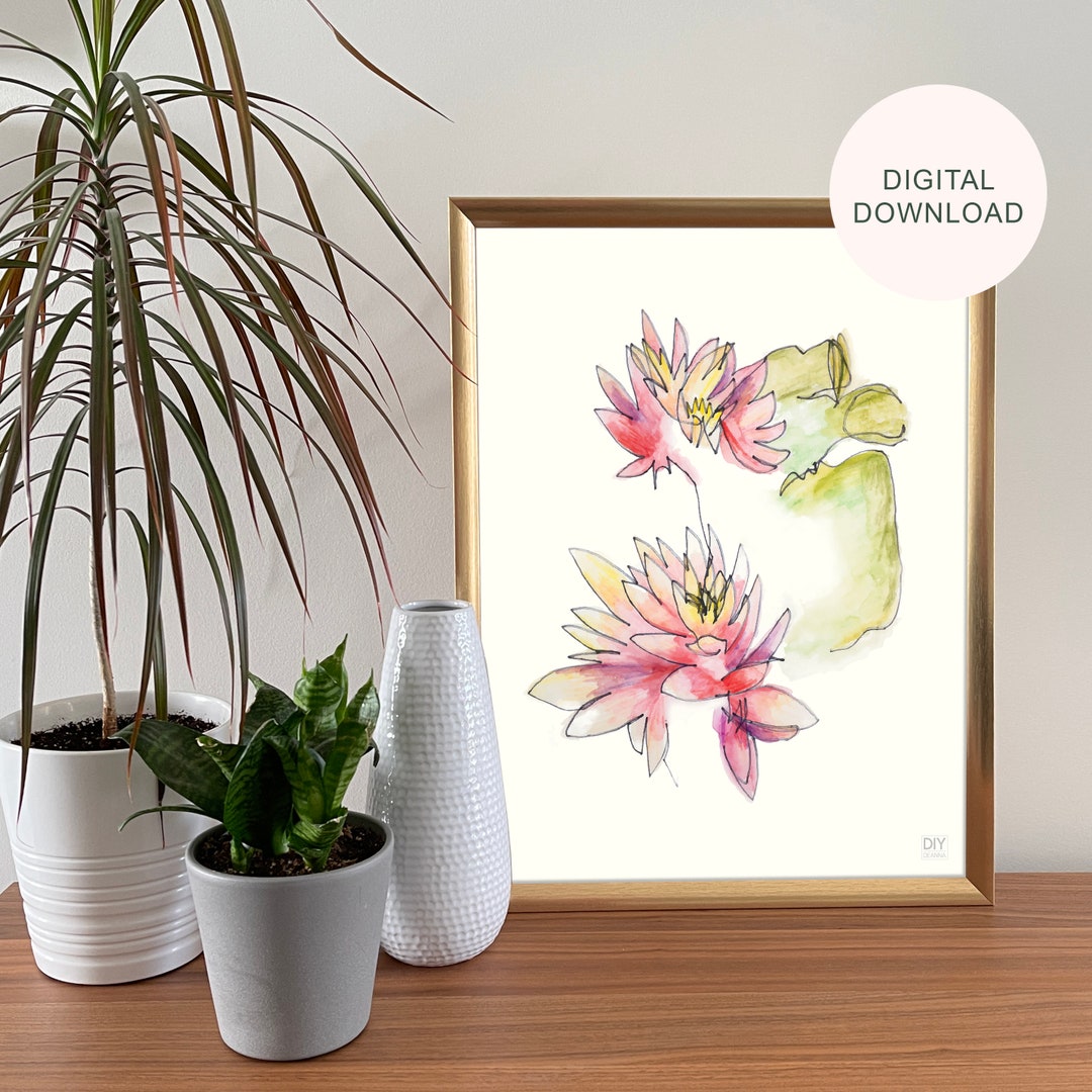 Lotus Flower Watercolor Art Print: Tropical Floral Design (digital ...