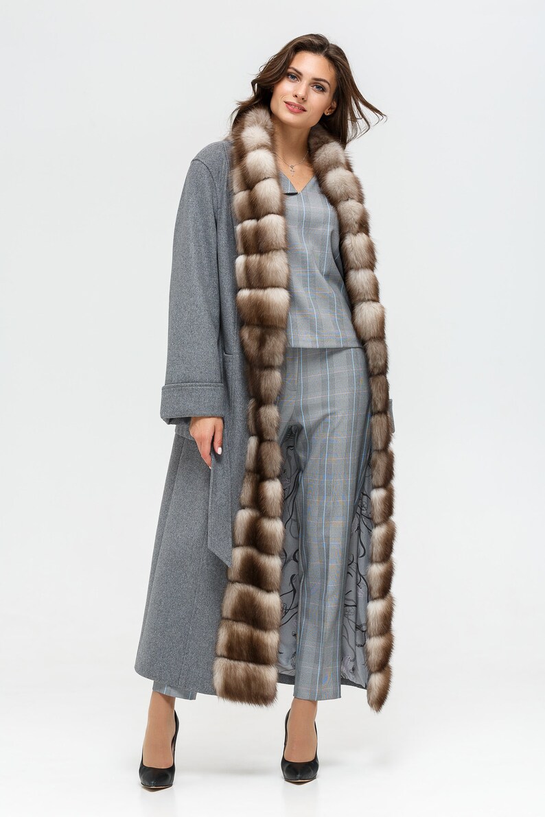 Womens Light Grey Cashmere Coat with Canadian Sable Stone Fur Etsy
