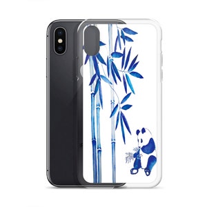 Watercolor Panda Bamboo Porcelain Blue Chinese Style iPhone Case