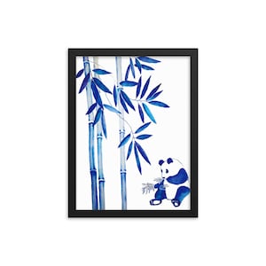 Watercolor Panda Bamboo Porcelain Blue Chinese Style Framed poster