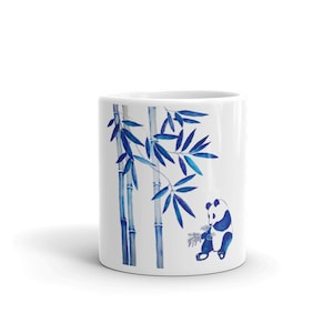 Watercolor Panda Bamboo Porcelain Blue Chinese Style Mug