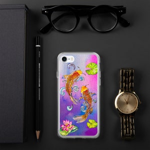 Hand Paint Watercolor Koi Fish Lotus flower iPhone Case