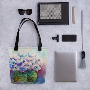 Handbemalte Aquarellfarbe Hydrangea Allround-Druck Tote