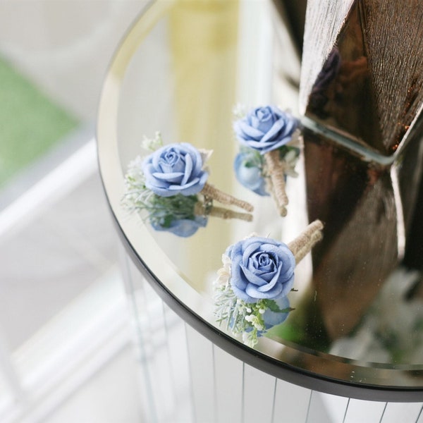 Handmade Light Blue & White Boutonniere, Handmade flower, Boutonnieres, Groom Boutonnieres, Groomsmen Boutonnieres, Wedding Boutonnieres