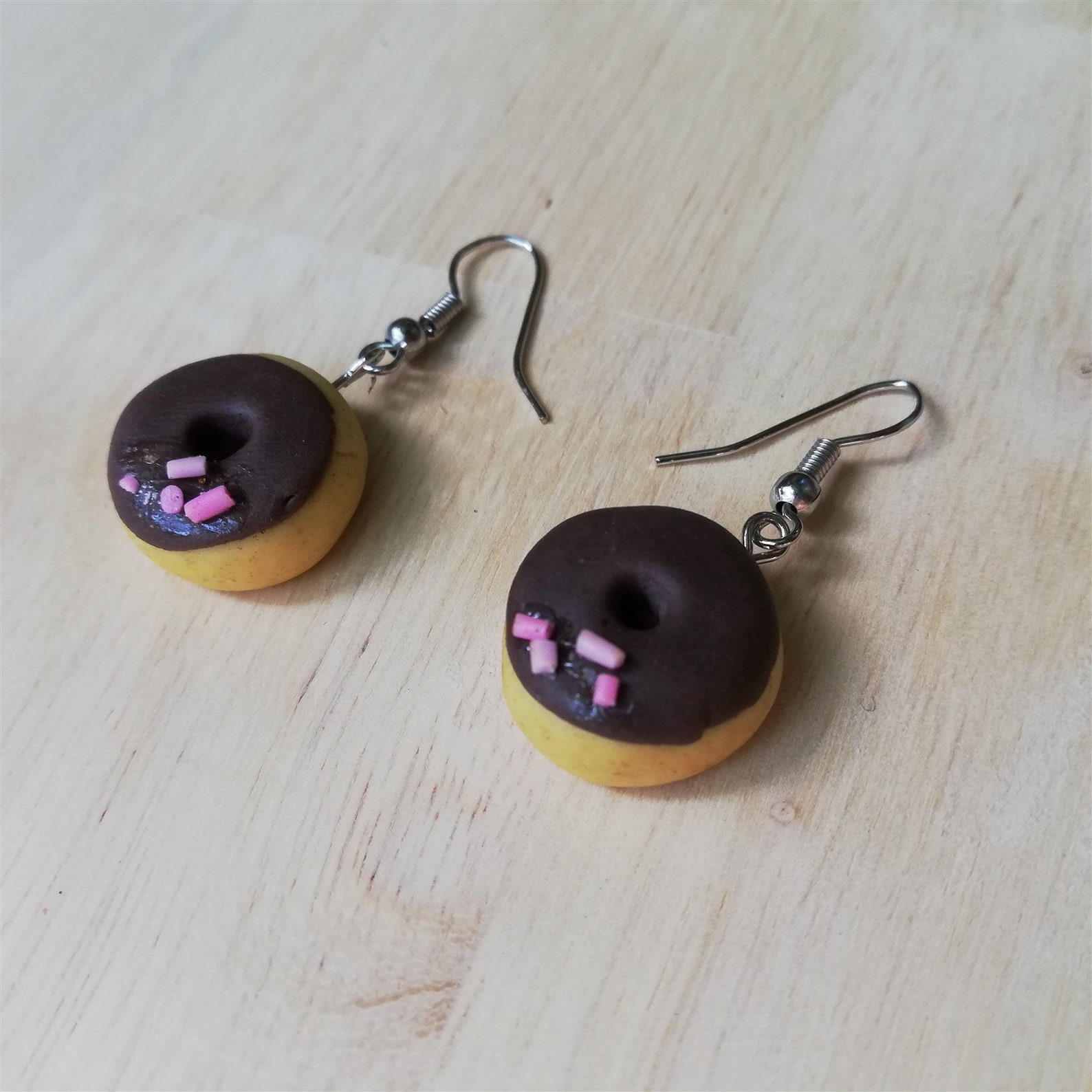 Polymer Clay Handmade Donut Dangle Earrings, Polymer Clay Earrings