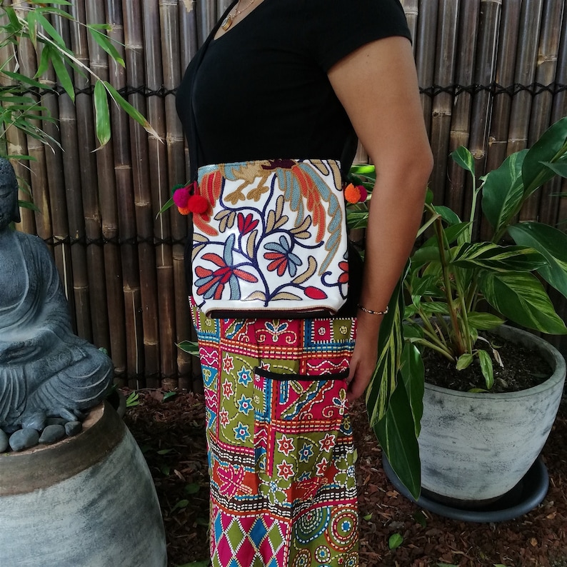Flower Hippie Bohemian Style Thai Hill Tribe Handmade Tote Crossbody Bag Exotic Ethnic Fair Trade Handmade Woman/'s Thai Style Boho