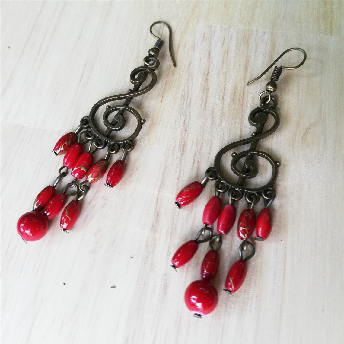 Bohemian Handmade Red Boho Earrings, Dangle Earrings, Vintage Earrings ...