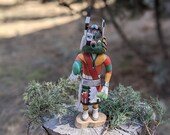 Vintage Hopi Kachina Half Clown, Native American Hand Made Wood Carving Signed by Adams , Original Rare Collectible South Western Art