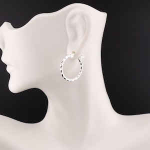 Stunning Women's Sterling Silver Textured Hoop Earrings – Lightweight & Elegant