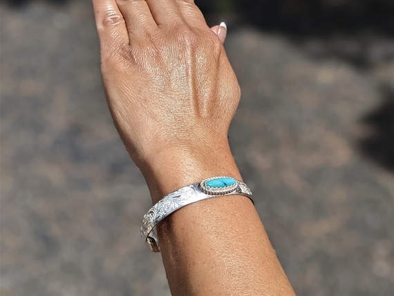 6.5' Wrist Southwest Turquoise Inlay Sterling Silver Bracelet 6.5' Wrist Southwest Turquoise Inlay Sterling Silver Bracelet