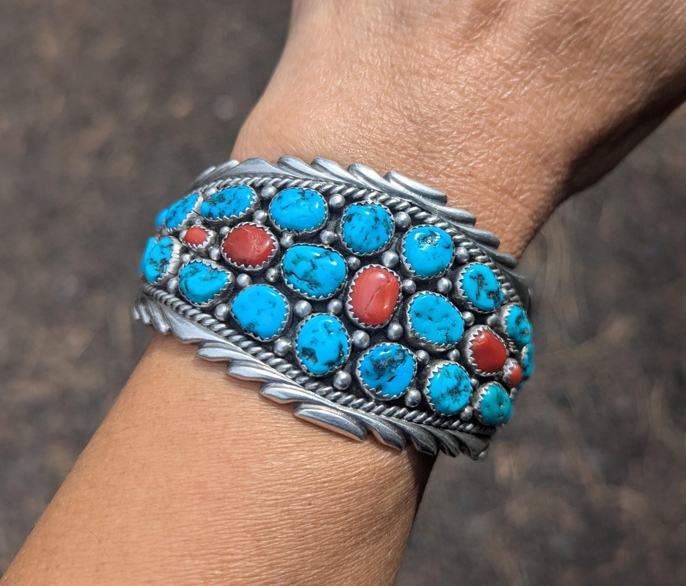 Vintage Native American Turquoise Cuff Bracelet Sterling Silver Handcrafted Jewelry Signed Wilbur Musket sz 7